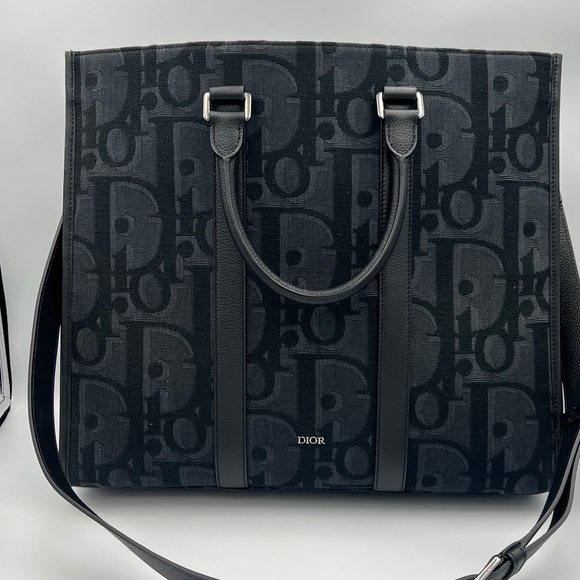 Christian Dior East West Maxi Tote Bag Dior Oblique Black Pre-Owned - Picture 1 of 9